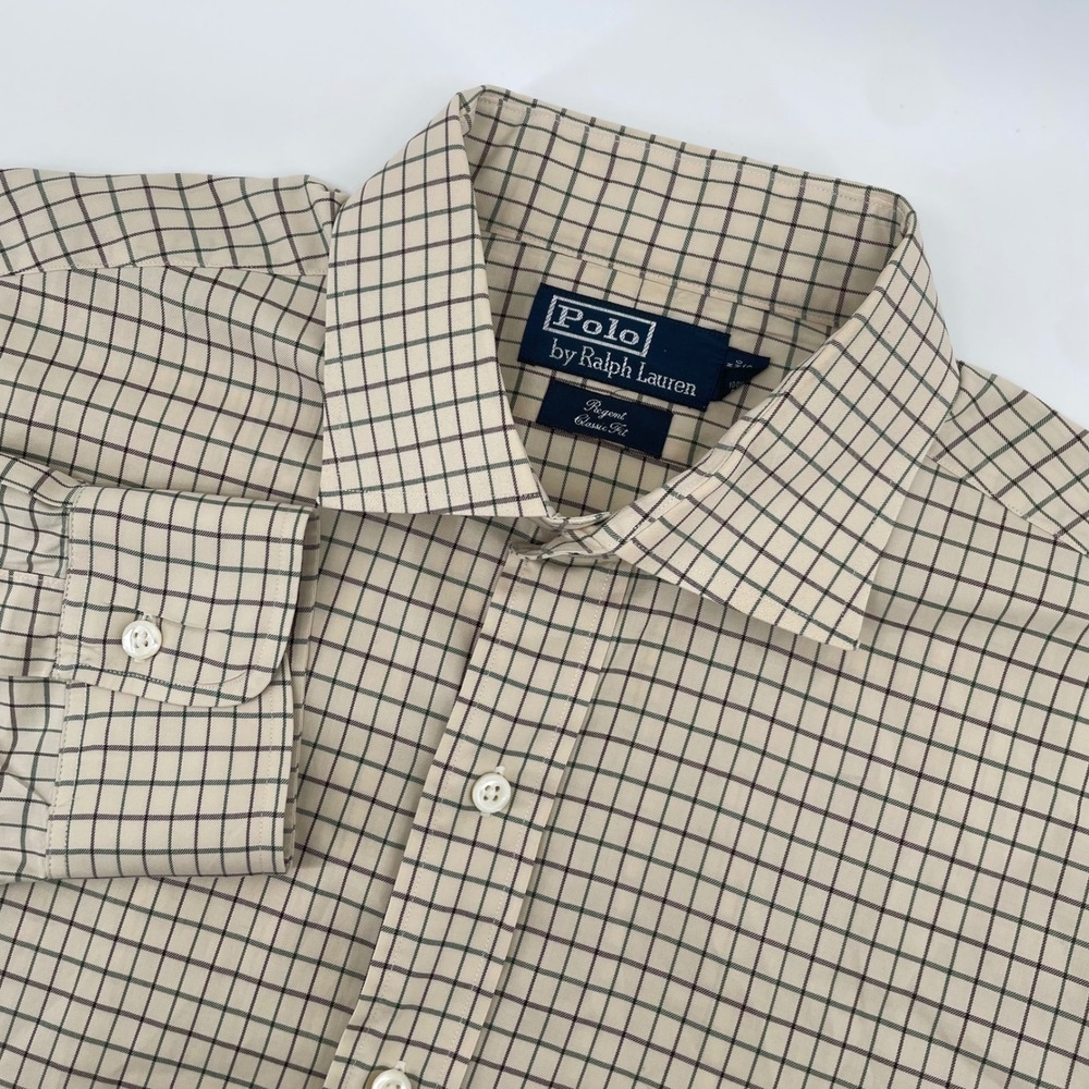 Polo Ralph Lauren Button Down Mens 17 36 Tan Tattersall Regent Classic Fit Shirt